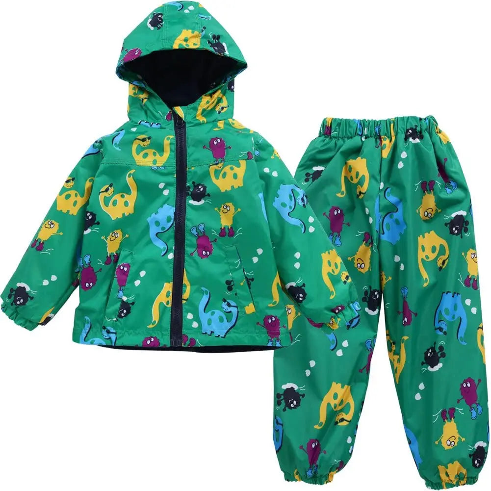 Children Clothing Autumn Winter Kids Boys Clothes Raincoat Waterproof Dinosaur Coat+Pant Outfit Suit for Girls Clothing Sets