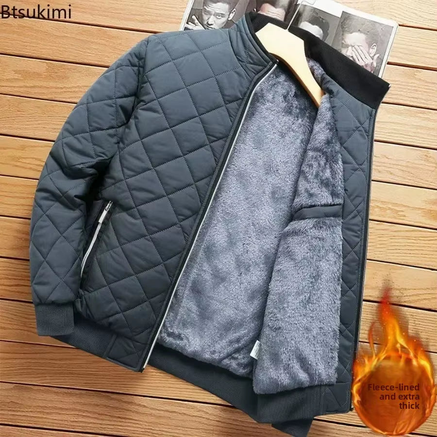 2026 Men'S Thick Warm Bomber Jacket Coats Autumn Winter Fleece Lined Casual Jacket for Men Slim Fit Winter Clothing Parkas 5XL