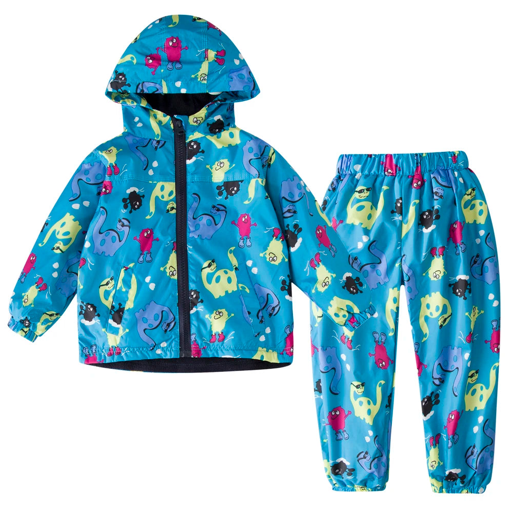 Children Clothing Autumn Winter Kids Boys Clothes Raincoat Waterproof Dinosaur Coat+Pant Outfit Suit for Girls Clothing Sets