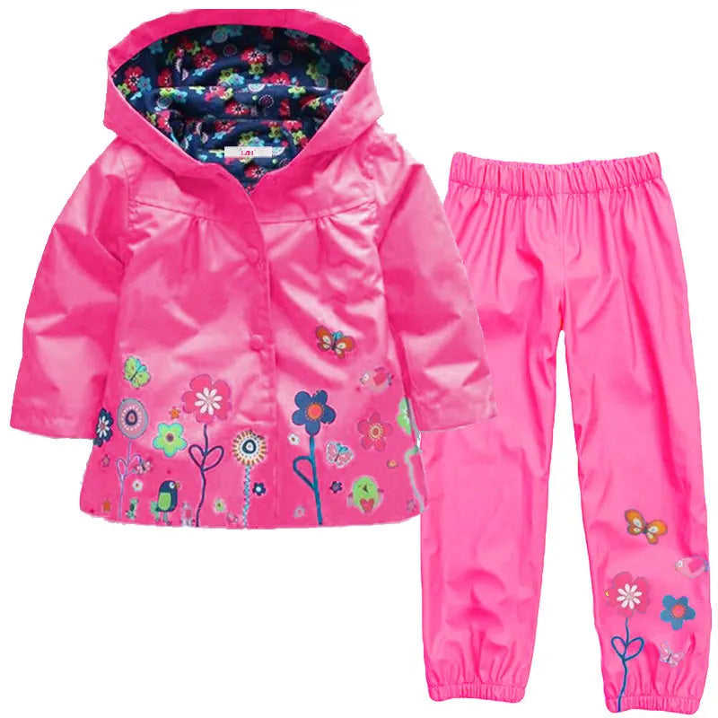 Children Clothing Autumn Winter Kids Boys Clothes Raincoat Waterproof Dinosaur Coat+Pant Outfit Suit for Girls Clothing Sets