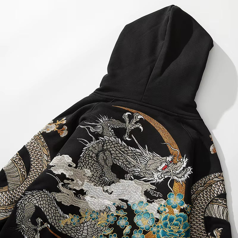 Hoodies Yokosuka Black Dragon Phoenix Suzaku Pattern Embroidered Pullover Sakura