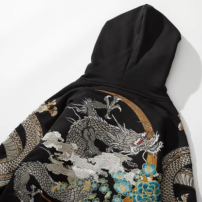 Hoodies Yokosuka Black Dragon Phoenix Suzaku Pattern Embroidered Pullover Sakura