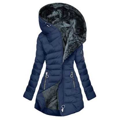 Winter Coats for Women Puffer Jacket Womens Women FALL and Winter Clothing Solid Color Hooded Plush Cotton