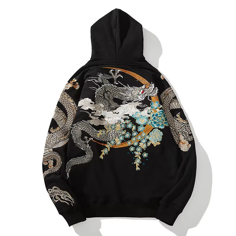 Hoodies Yokosuka Black Dragon Phoenix Suzaku Pattern Embroidered Pullover Sakura