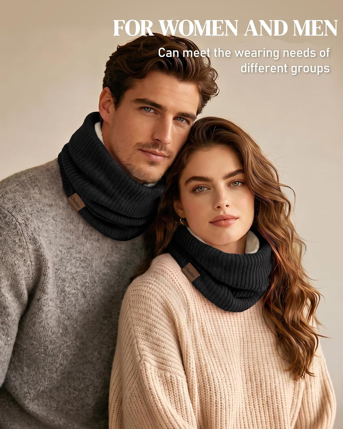 Infinity Scarf Neck Warmer, Fleece Lined Winter Scarves