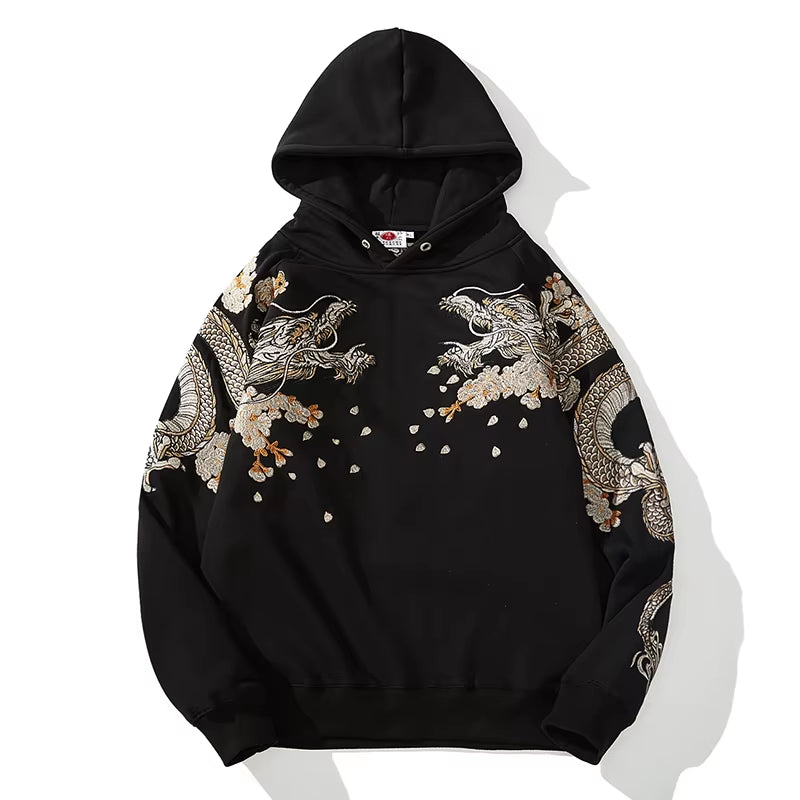 Hoodies Yokosuka Black Dragon Phoenix Suzaku Pattern Embroidered Pullover Sakura