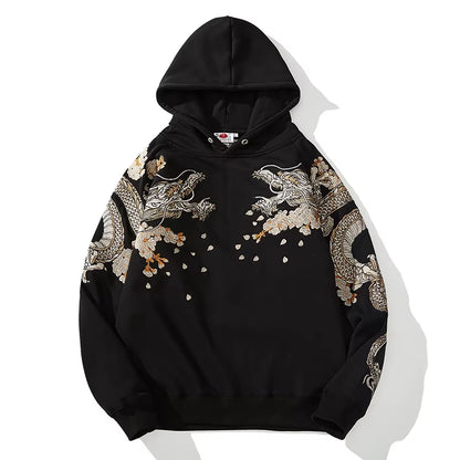 Hoodies Yokosuka Black Dragon Phoenix Suzaku Pattern Embroidered Pullover Sakura