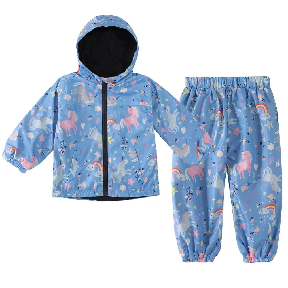 Children Clothing Autumn Winter Kids Boys Clothes Raincoat Waterproof Dinosaur Coat+Pant Outfit Suit for Girls Clothing Sets