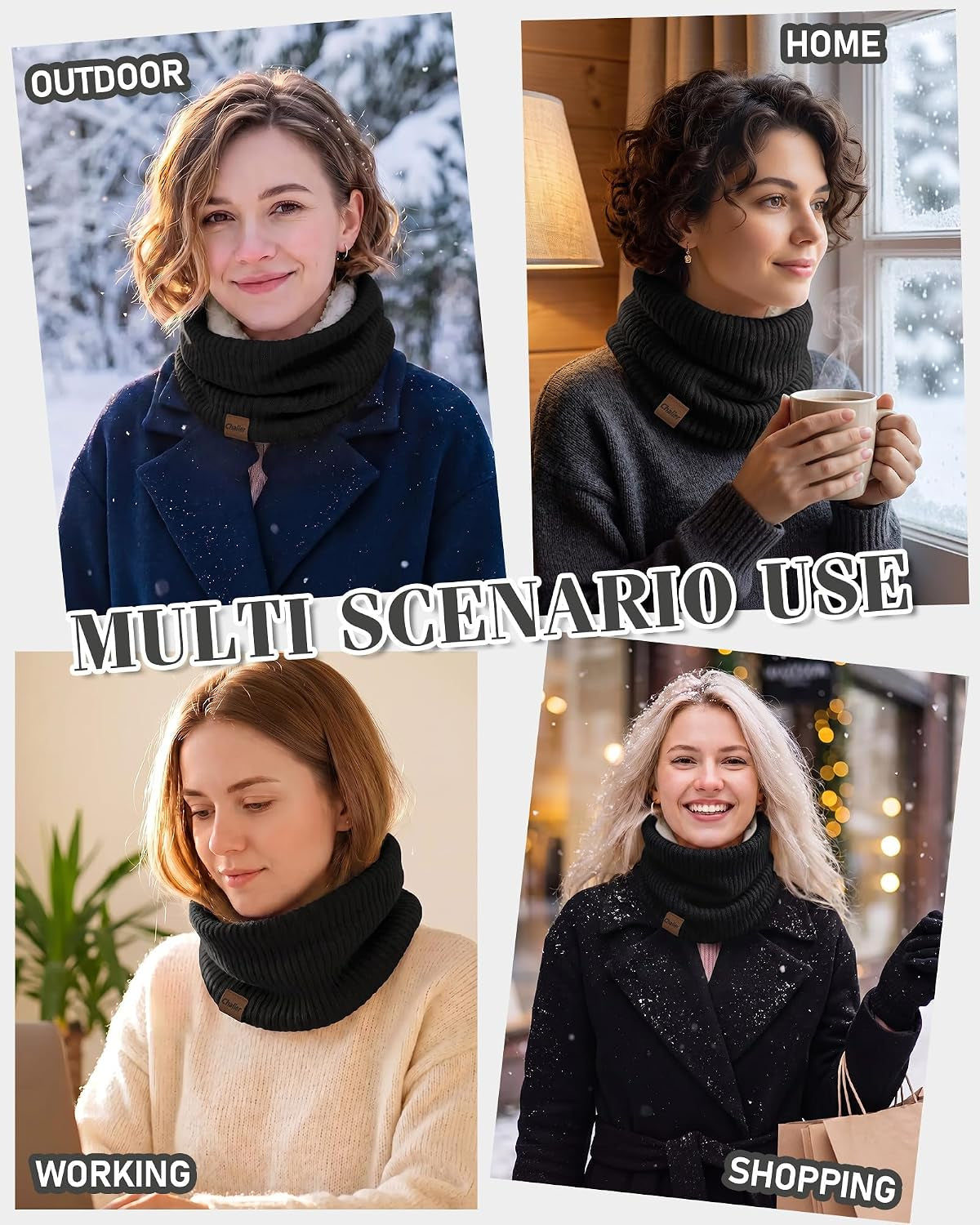 Infinity Scarf Neck Warmer, Fleece Lined Winter Scarves