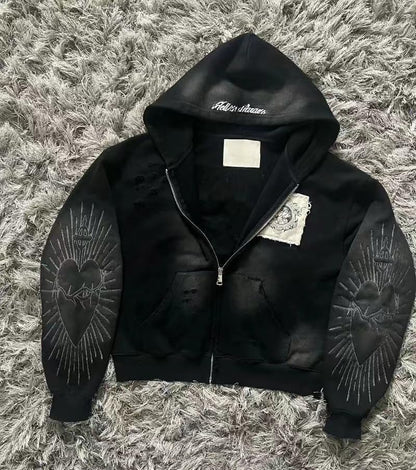 Y2K Grunge Zip up Hoodie Women Men Oversized Emo Goth 2000S Graphic Hoodie Streetwear Jacket Fall Baggy Sweatshirts