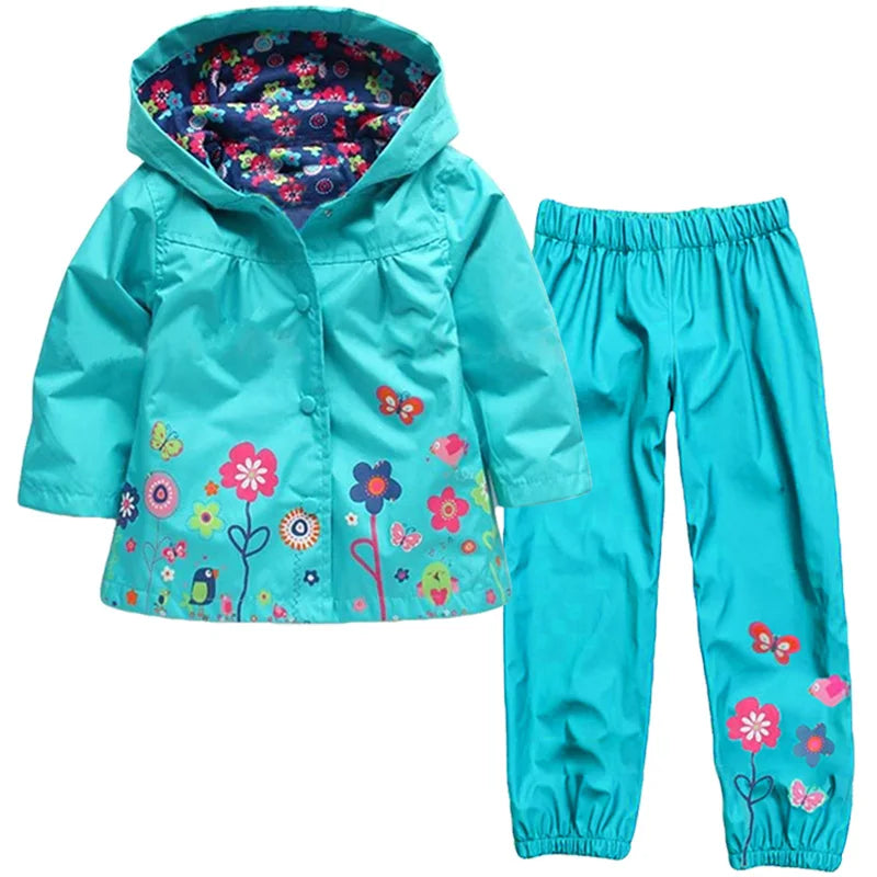 Children Clothing Autumn Winter Kids Boys Clothes Raincoat Waterproof Dinosaur Coat+Pant Outfit Suit for Girls Clothing Sets