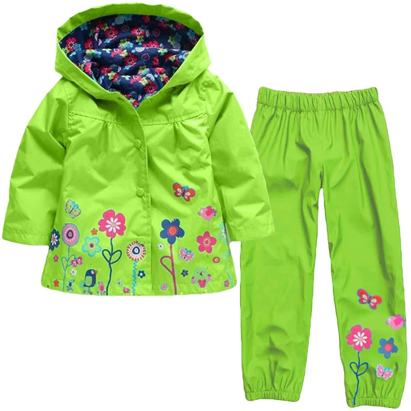 Children Clothing Autumn Winter Kids Boys Clothes Raincoat Waterproof Dinosaur Coat+Pant Outfit Suit for Girls Clothing Sets
