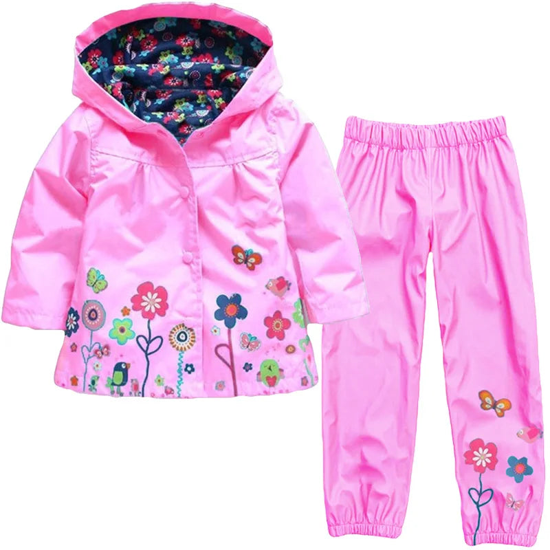 Children Clothing Autumn Winter Kids Boys Clothes Raincoat Waterproof Dinosaur Coat+Pant Outfit Suit for Girls Clothing Sets
