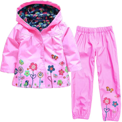 Children Clothing Autumn Winter Kids Boys Clothes Raincoat Waterproof Dinosaur Coat+Pant Outfit Suit for Girls Clothing Sets