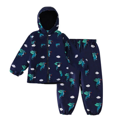 Children Clothing Autumn Winter Kids Boys Clothes Raincoat Waterproof Dinosaur Coat+Pant Outfit Suit for Girls Clothing Sets