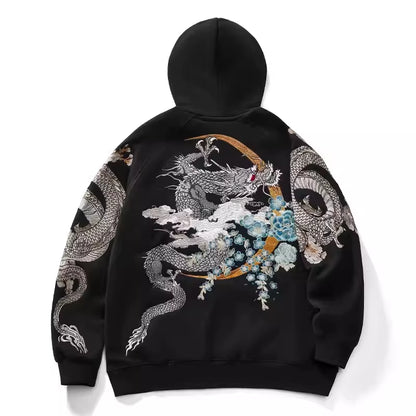 Hoodies Yokosuka Black Dragon Phoenix Suzaku Pattern Embroidered Pullover Sakura