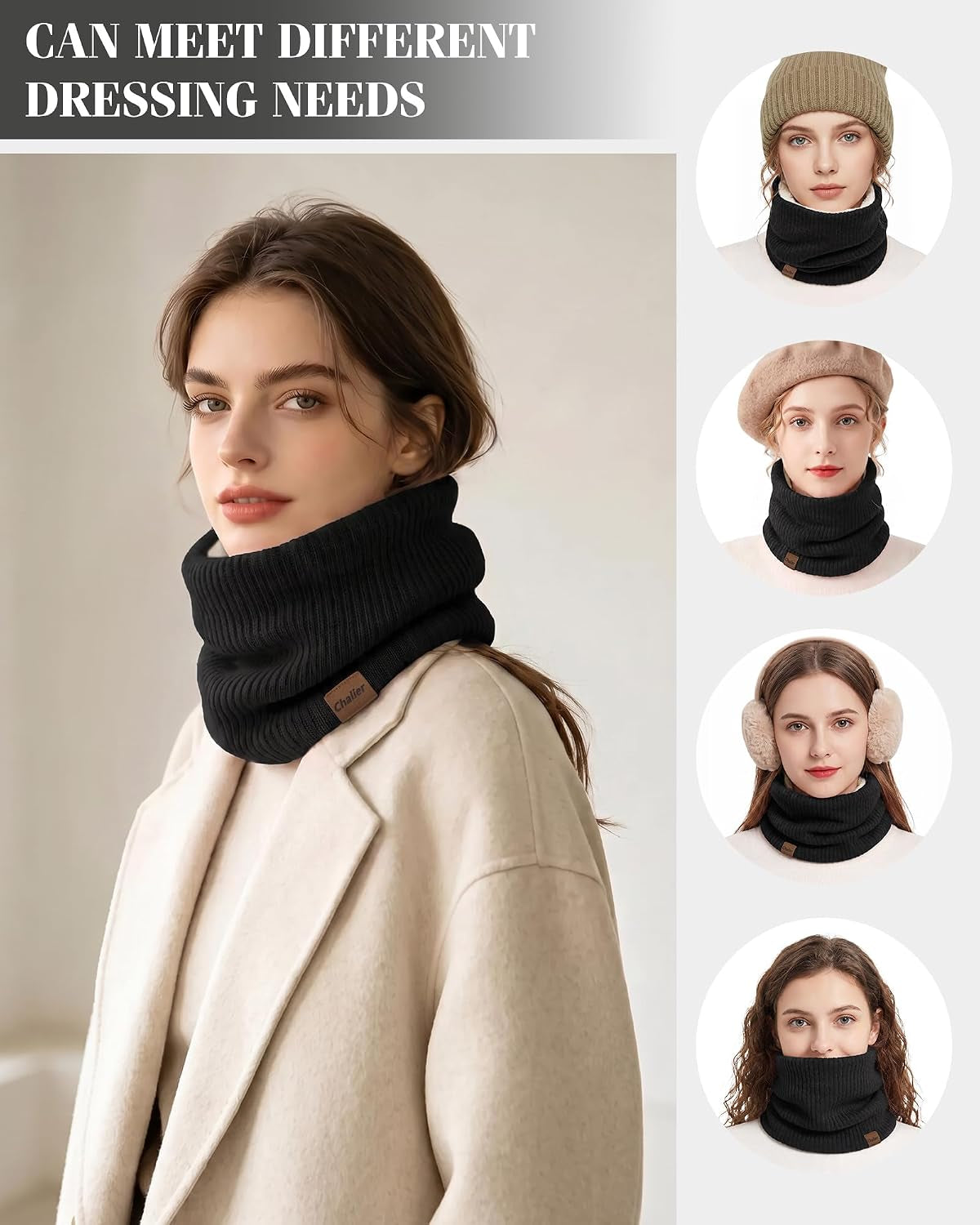 Infinity Scarf Neck Warmer, Fleece Lined Winter Scarves