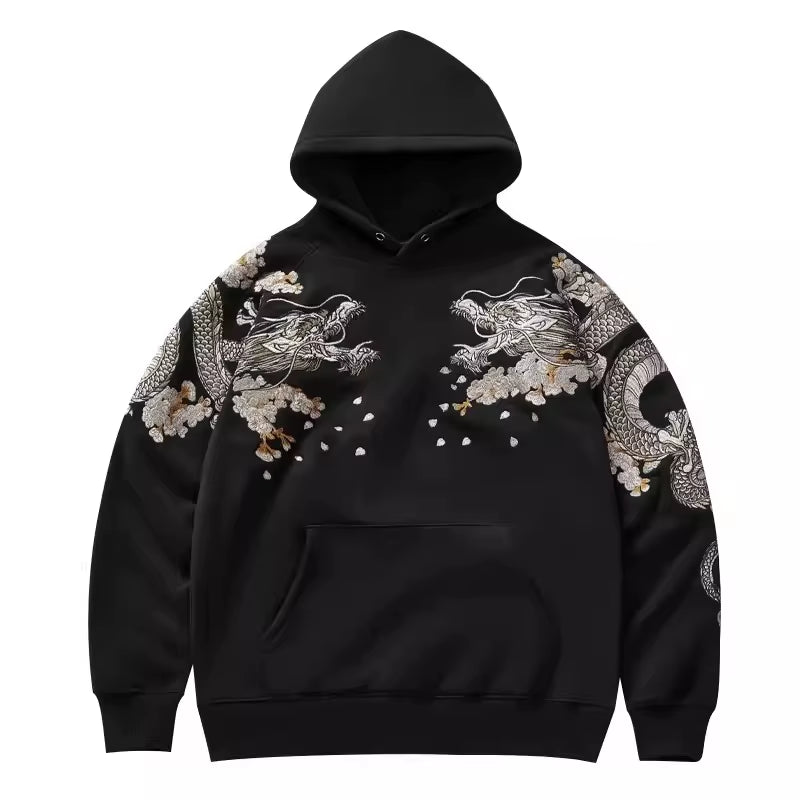 Hoodies Yokosuka Black Dragon Phoenix Suzaku Pattern Embroidered Pullover Sakura