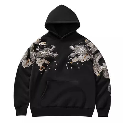 Hoodies Yokosuka Black Dragon Phoenix Suzaku Pattern Embroidered Pullover Sakura
