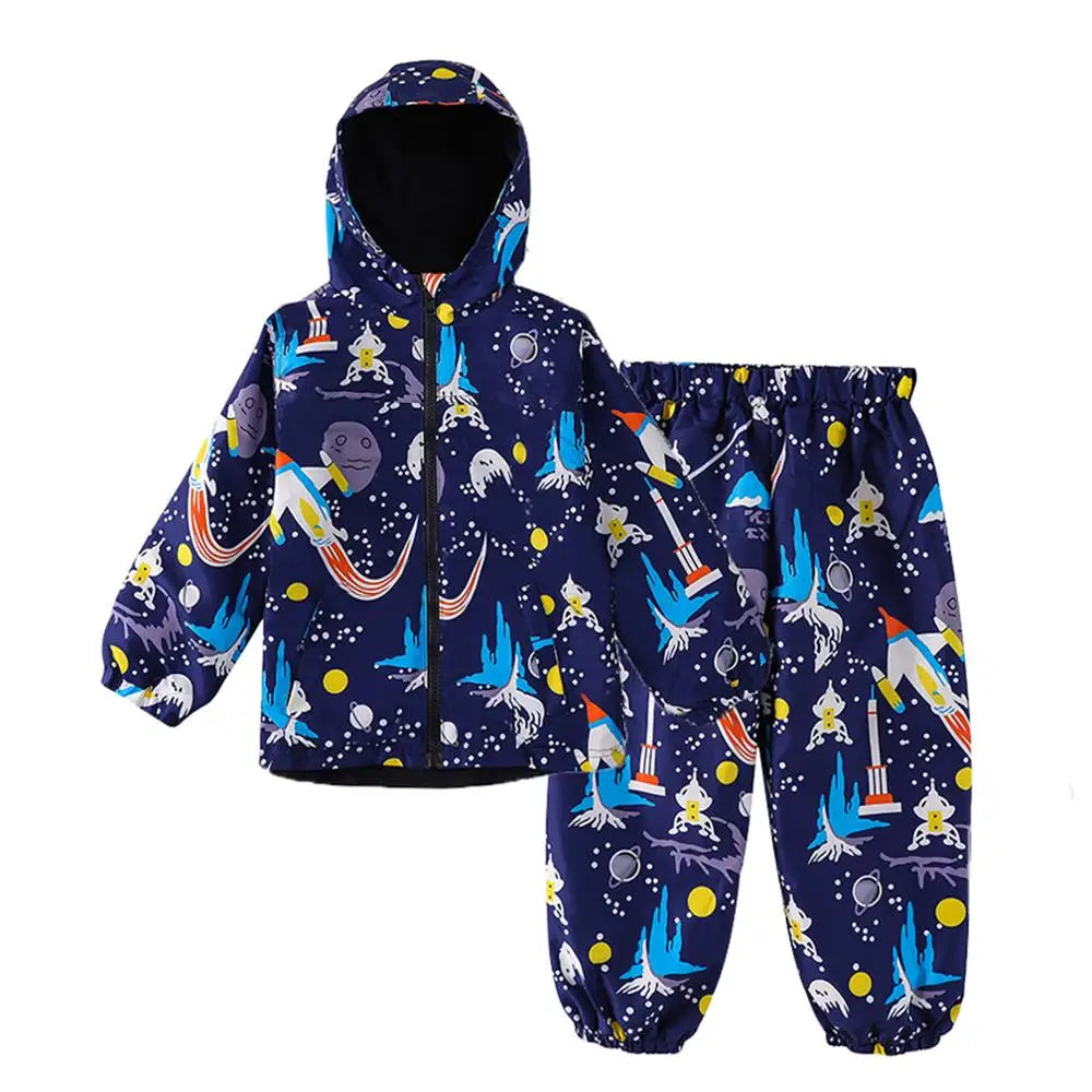 Children Clothing Autumn Winter Kids Boys Clothes Raincoat Waterproof Dinosaur Coat+Pant Outfit Suit for Girls Clothing Sets