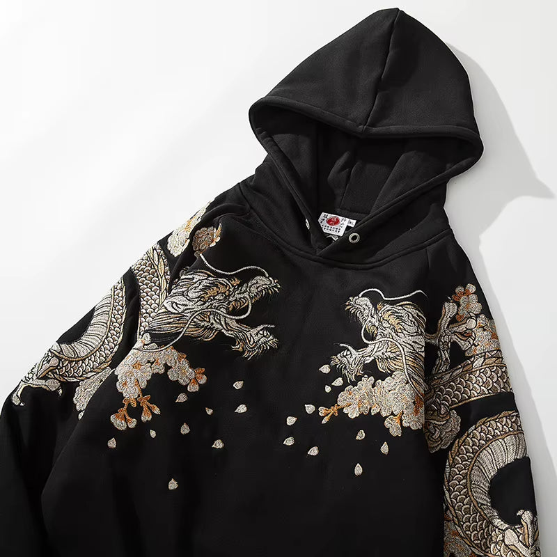 Hoodies Yokosuka Black Dragon Phoenix Suzaku Pattern Embroidered Pullover Sakura