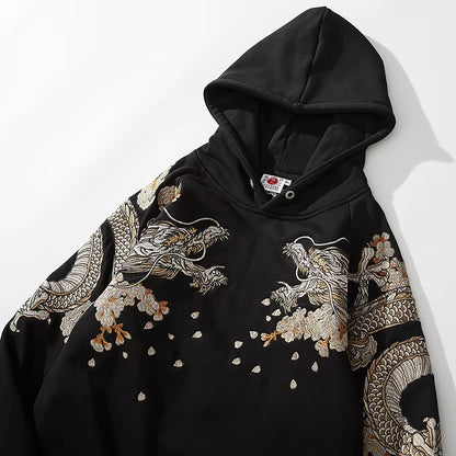 Hoodies Yokosuka Black Dragon Phoenix Suzaku Pattern Embroidered Pullover Sakura